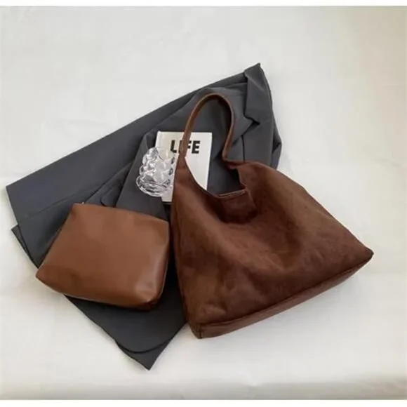 Slouchy Suede Tote Bag Brown - Picture 4 of 6